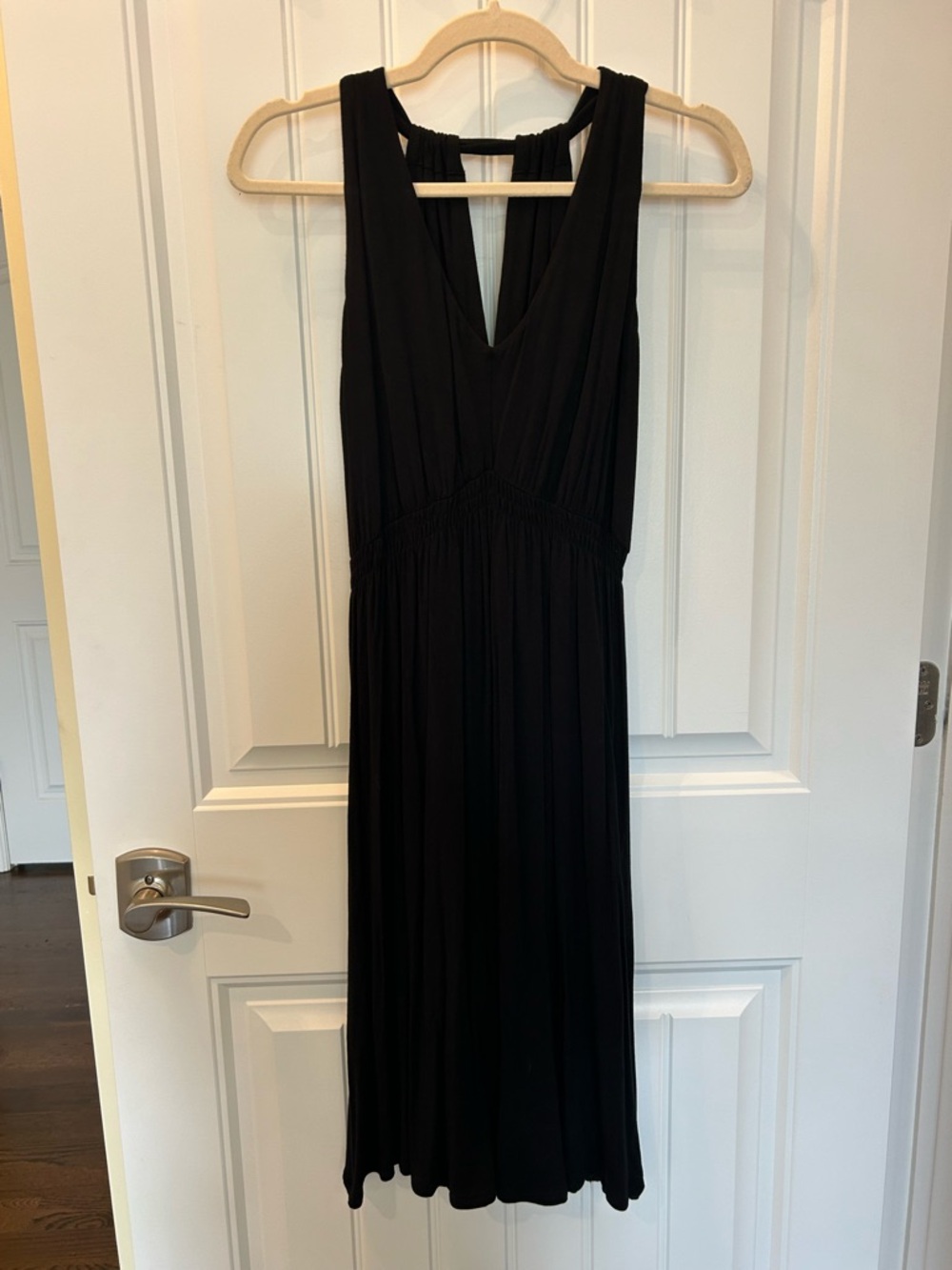 CAbi Black Sleeveless V-Neck Midi Dress